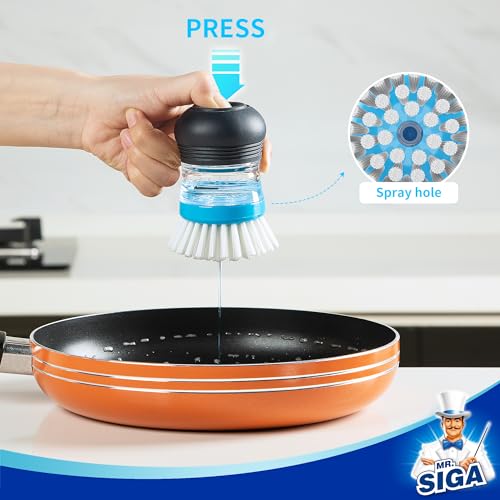 Mr Siga MR.SIGA Soap Dispensing Palm Brush, Kitchen Brush for Dish Pot Pan Sink Cleaning, Pack of 1, Navy/Blue - Image 3