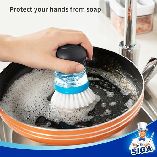 Mr Siga MR.SIGA Soap Dispensing Palm Brush, Kitchen Brush for Dish Pot Pan Sink Cleaning, Pack of 1, Navy/Blue - Image 5