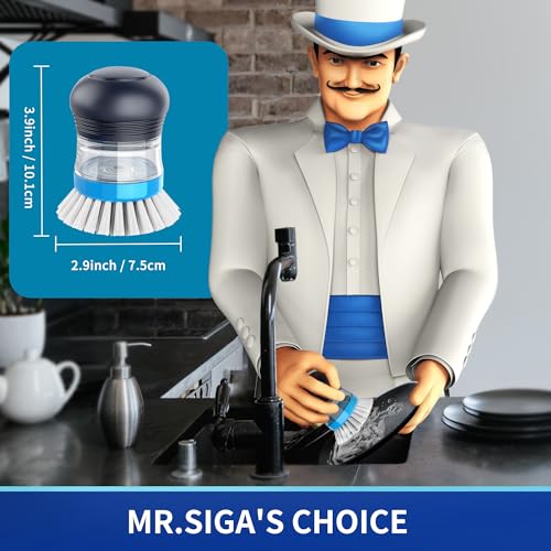 Mr Siga MR.SIGA Soap Dispensing Palm Brush, Kitchen Brush for Dish Pot Pan Sink Cleaning, Pack of 1, Navy/Blue - Image 2