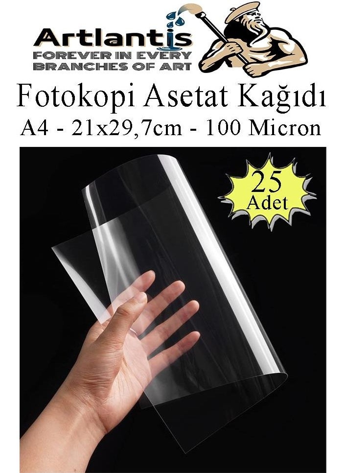 Artlantis - Acetate Paper PVC A4 25 Pieces 100 Micron Photocopy Transparency Transparent A4 Paper 21X29,7 Projector Overhead - Image 1