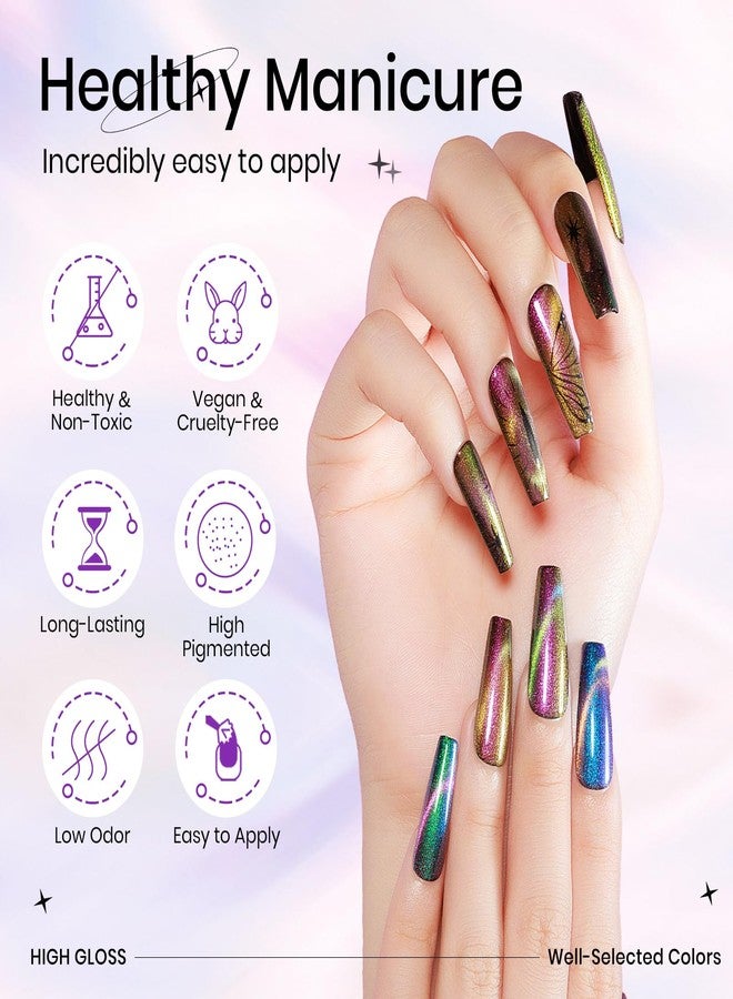 SUPWEE 12 Colors Cat Eye Gel Polish with Magnetic Stick, Chameleon Magnetic Gel Polish Kit Trible Colors Effect Galaxy Cateyes Nail Polish Gel Collection Home DIY Manicure for Women Girl - Image 4