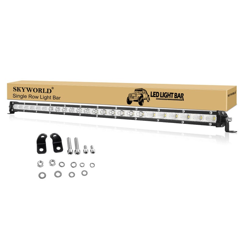 SKYWORLD 25 inch 120W Single Row LED Light Bar Low Profile Ultra Thin Slim Mini Spot Flood Combo Beam Off Road Driving Lights Led Fog Lights Boat Lighting ATV SUV UTV Truck