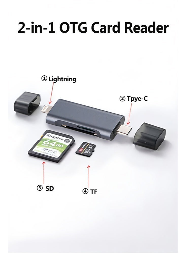 SD Card Reader for iPhone iPad Samsung Huawei Sony Google, Dual Connector (Lightning&USB-C) TF Micro SD SDXC SDHC Micro SDXC Micro SDHC MMC Memory Card Reader, 2 in 1 SD and TF Card Adapter Portable Trail Camera Viewer, No Driver Needed, Plug and Play - Image 3