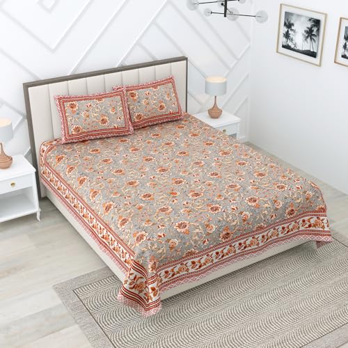 RajasthaniKart Pure Cotton 180 Tc King Size Bedsheet With 2 Pillow Cover - 90X108 (Suitable For King Size Bed Sheet Or Double Bed, Red) Psp 125, Floral - Image 2