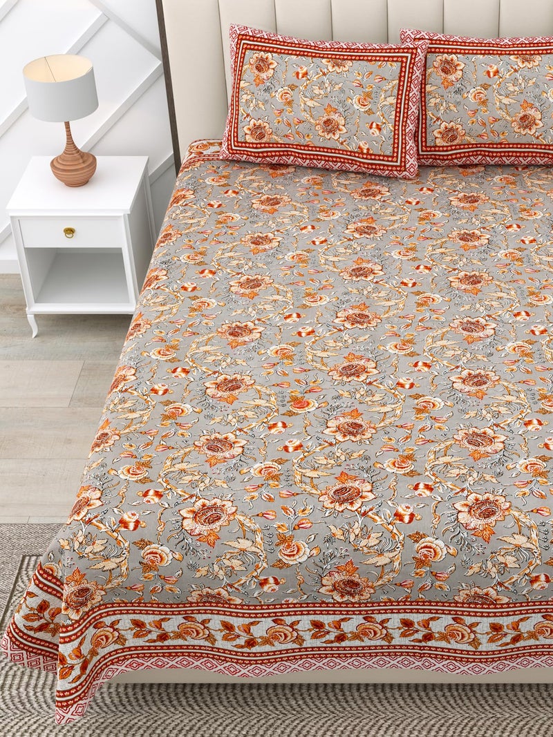 RajasthaniKart Pure Cotton 180 Tc King Size Bedsheet With 2 Pillow Cover - 90X108 (Suitable For King Size Bed Sheet Or Double Bed, Red) Psp 125, Floral - Image 3