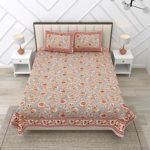 RajasthaniKart Pure Cotton 180 Tc King Size Bedsheet With 2 Pillow Cover - 90X108 (Suitable For King Size Bed Sheet Or Double Bed, Red) Psp 125, Floral - Image 1