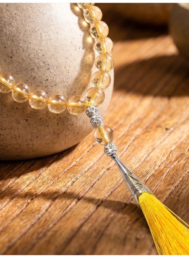Slema Amber Yellow Crystal Islamic Tasbih Prayer Beads 33 Tashiha 12mm, Muslim Misbaha Rosary with Golden Tassel for Daily Worship & Religious Eid Gift - Image 5