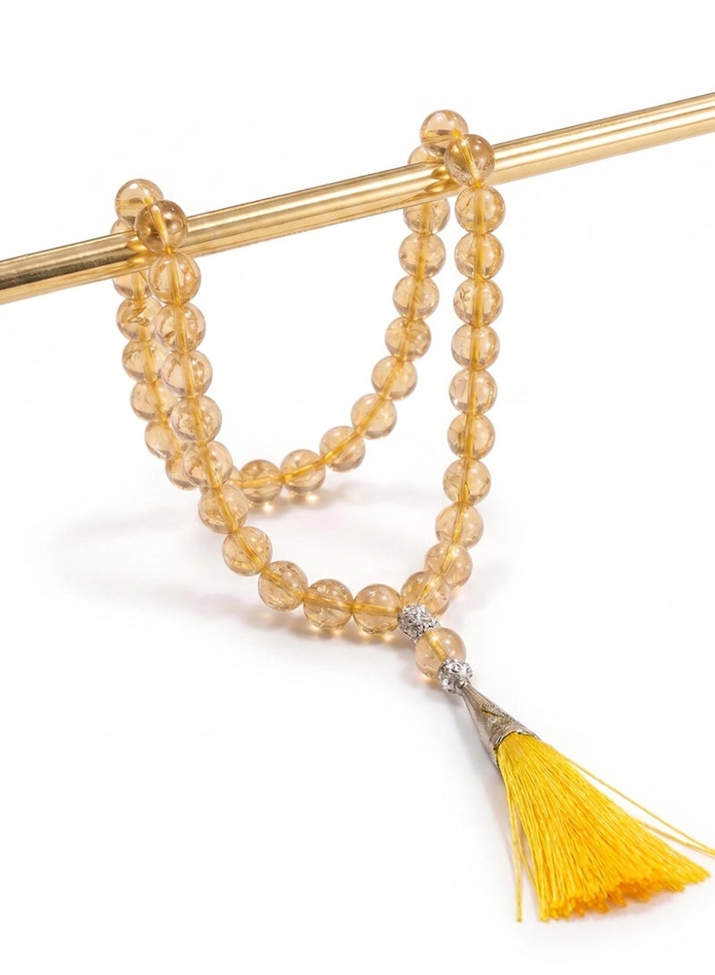 Slema Amber Yellow Crystal Islamic Tasbih Prayer Beads 33 Tashiha 12mm, Muslim Misbaha Rosary with Golden Tassel for Daily Worship & Religious Eid Gift - Image 2