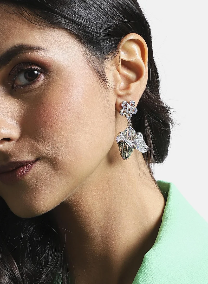 سوهي أقراط متدلية على شكل زهرة من حجر الراين - فضية