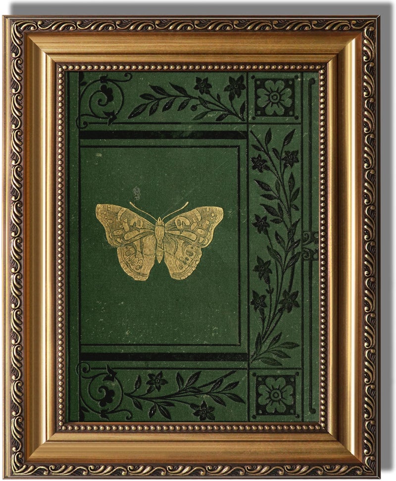 KBKBART Vintage Framed Wall Art for Living Room - Classical Emerald Green Old Bookcover Canvas Oil Painting Prints for Wall Decor  Gold Framed Vintage Wall Decor Aesthetic for Gallery Bedroom Bathroom Wall Decor  9""x12"" - Image 1