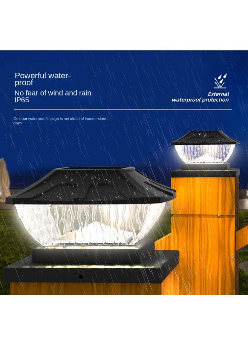 Generic - Outdoor waterproof solar pillar light Home courtyard garden wall post light 6X6 inch white and warm light black - Image 1