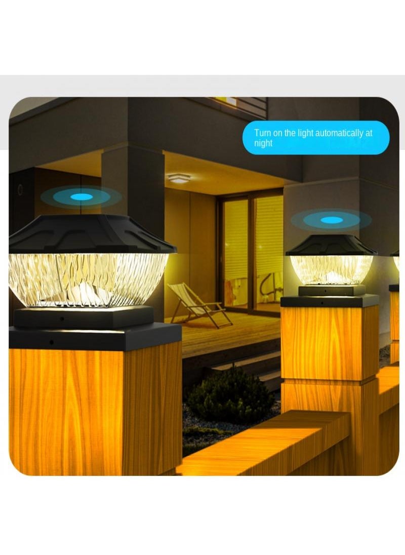 Generic - Outdoor waterproof solar pillar light Home courtyard garden wall post light 6X6 inch white and warm light black - Image 1