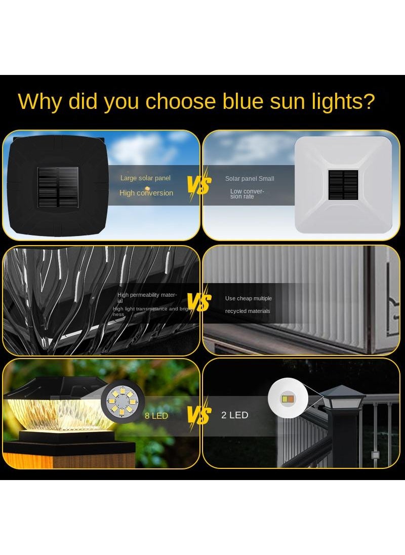 Generic - Outdoor waterproof solar pillar light Home courtyard garden wall post light 6X6 inch white and warm light black - Image 1