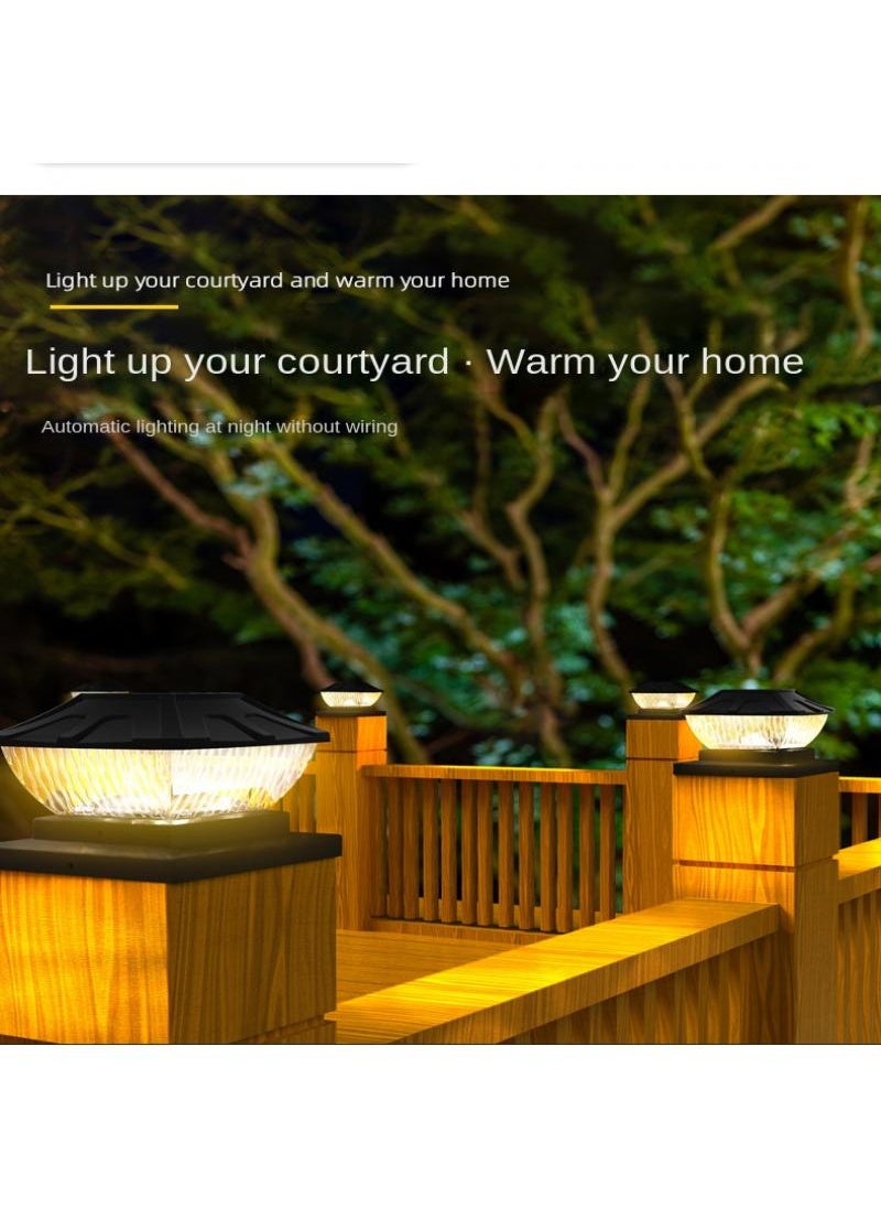 Generic - Outdoor waterproof solar pillar light Home courtyard garden wall post light 6X6 inch white and warm light black - Image 1