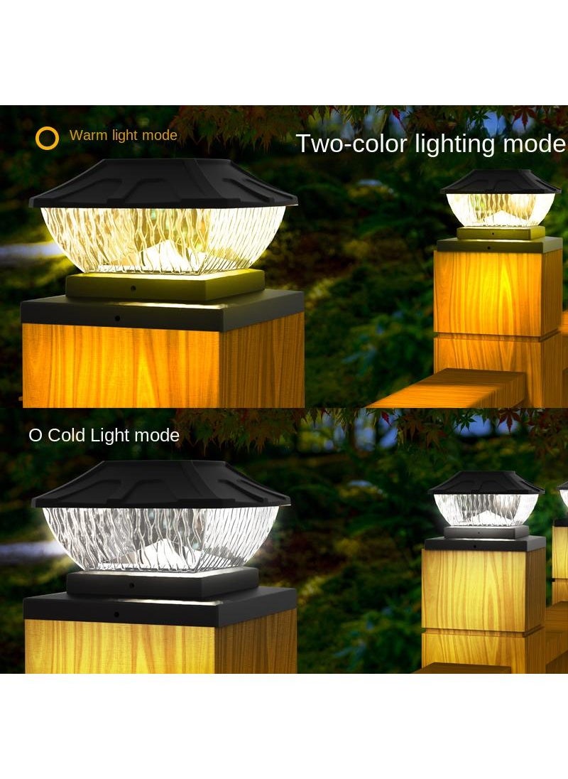 Generic - Outdoor waterproof solar pillar light Home courtyard garden wall post light 6X6 inch white and warm light black - Image 1