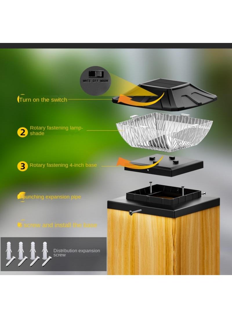 Generic - Outdoor waterproof solar pillar light Home courtyard garden wall post light 6X6 inch white and warm light black - Image 1