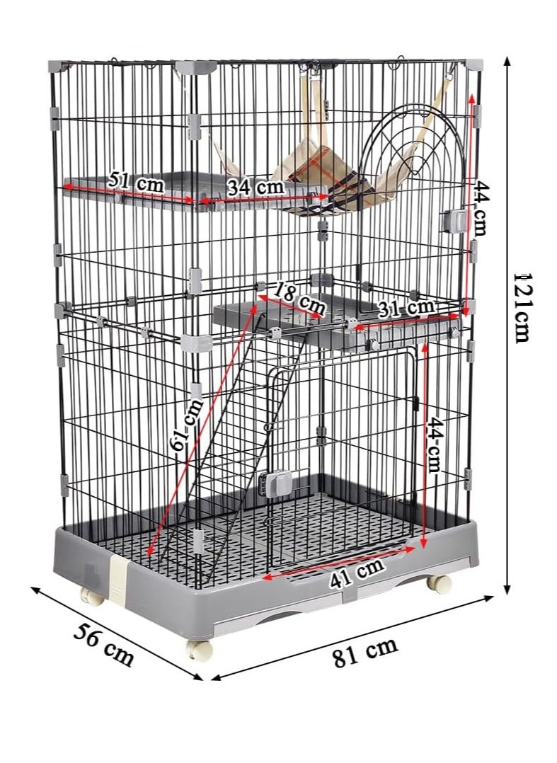 NNC PETS Cat cage, 2-Layers cat cage metal wire playpen with cozy Hammock, Wide floor, Removable tray, Ladder, and Universal wheels suitable for multiple cats 121 cm (Black/Grey)  - Image 2