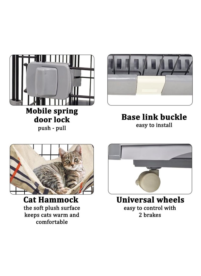 NNC PETS Cat cage, 2-Layers cat cage metal wire playpen with cozy Hammock, Wide floor, Removable tray, Ladder, and Universal wheels suitable for multiple cats 121 cm (Black/Grey)  - Image 3