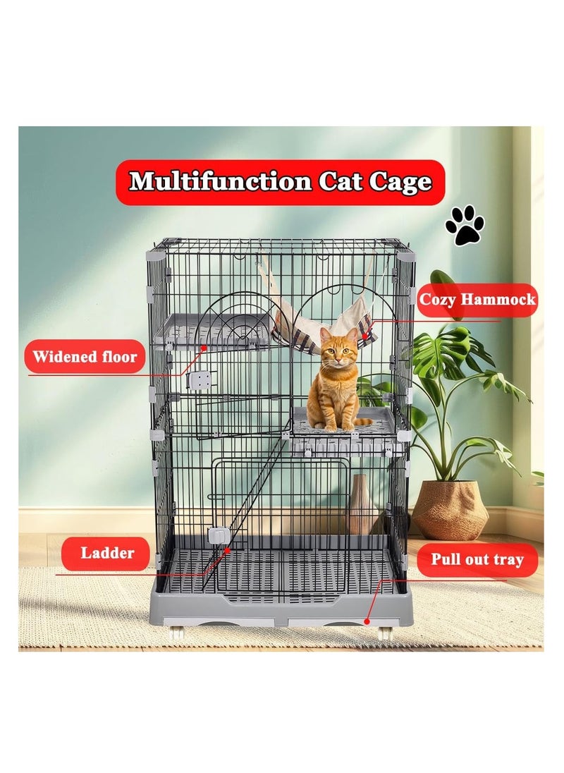 NNC PETS Cat cage, 2-Layers cat cage metal wire playpen with cozy Hammock, Wide floor, Removable tray, Ladder, and Universal wheels suitable for multiple cats 121 cm (Black/Grey)  - Image 4