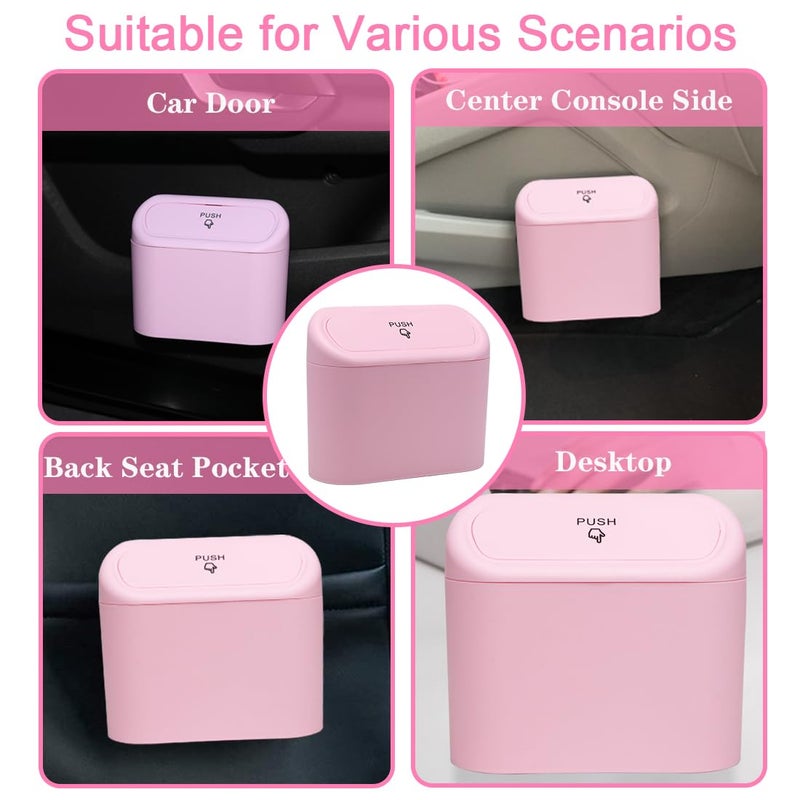 SGLRT Car Trash Can Bin with Lid - 2 Packs Universal Vehicle Mini Leakproof Garbage Can Bin with 40pcs Trash Bags Can Organizer Storage for Front Back Seat Accessories for Auto Office Bedroom Home(Pink) - Image 4