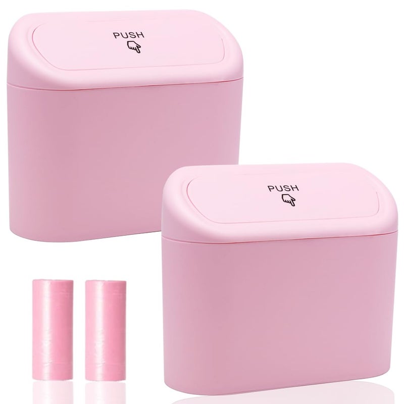 SGLRT Car Trash Can Bin with Lid - 2 Packs Universal Vehicle Mini Leakproof Garbage Can Bin with 40pcs Trash Bags Can Organizer Storage for Front Back Seat Accessories for Auto Office Bedroom Home(Pink) - Image 1