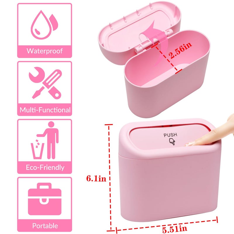 SGLRT Car Trash Can Bin with Lid - 2 Packs Universal Vehicle Mini Leakproof Garbage Can Bin with 40pcs Trash Bags Can Organizer Storage for Front Back Seat Accessories for Auto Office Bedroom Home(Pink) - Image 2