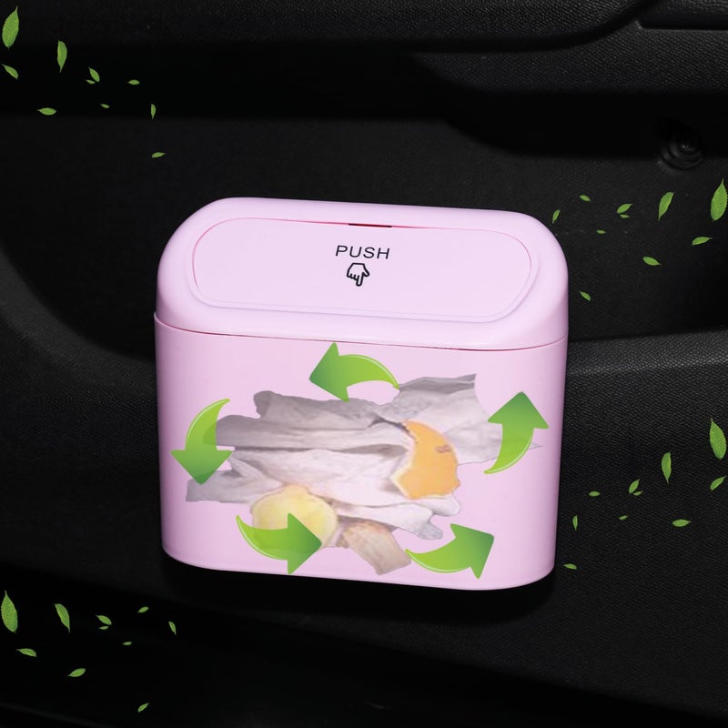 SGLRT Car Trash Can Bin with Lid - 2 Packs Universal Vehicle Mini Leakproof Garbage Can Bin with 40pcs Trash Bags Can Organizer Storage for Front Back Seat Accessories for Auto Office Bedroom Home(Pink) - Image 3