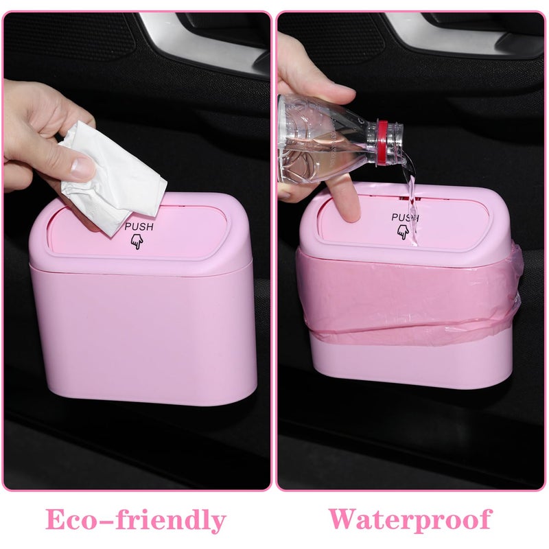 SGLRT Car Trash Can Bin with Lid - 2 Packs Universal Vehicle Mini Leakproof Garbage Can Bin with 40pcs Trash Bags Can Organizer Storage for Front Back Seat Accessories for Auto Office Bedroom Home(Pink) - Image 5