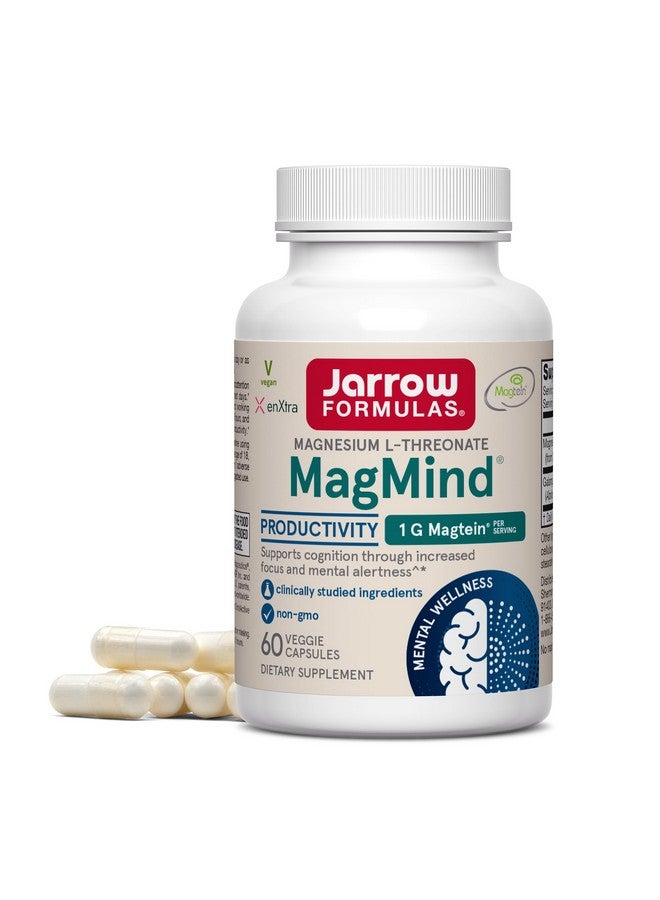 Jarrow Formulas Magnesium L-Threonate, MagMind Productivity, High Absorption Magnesium, Brain Supplements for Memory and Focus, 60 Veggie Capsules, Up to a 30 Day Supply - Image 1