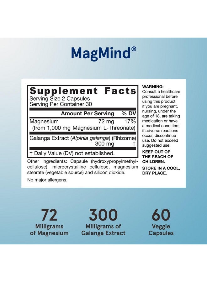 Jarrow Formulas Magnesium L-Threonate, MagMind Productivity, High Absorption Magnesium, Brain Supplements for Memory and Focus, 60 Veggie Capsules, Up to a 30 Day Supply - Image 3
