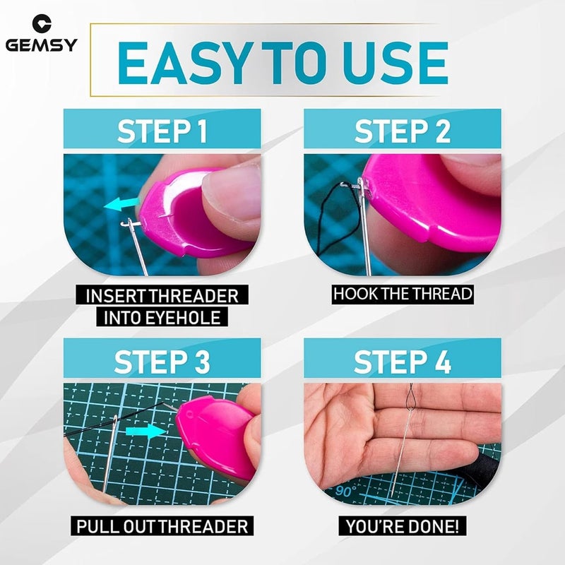 GEMSY Handy Needle Threader Tool Pack of 20 | Automatic Thread Inserter Tool for Hand and Machine Sewing | Threader Pen, Needle Thread Inserter, Hoop, Leaf Simple | Easy Embroidery Kit Set (20 pcs) - Image 4