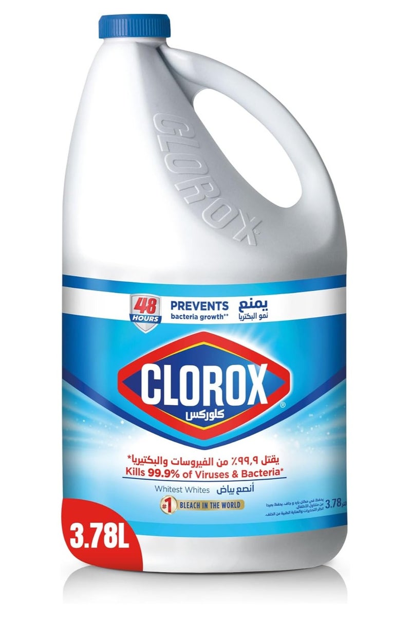 Clorox Liquid Bleach 3.78 L Kills 99.9% of Viruses and Bacteria, Inhibits Bacteria Growth for 48 Hours, Removes Stains - Image 1
