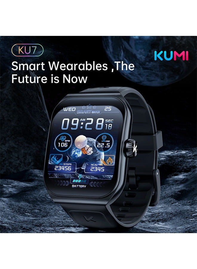 KUMI KU7 Smart Sports Watch AMOLED Display 100 Motion Detection Motion Track Recording Heart Rate Detection IP68 Waterproof AI Voice Bracelet Black - Image 2