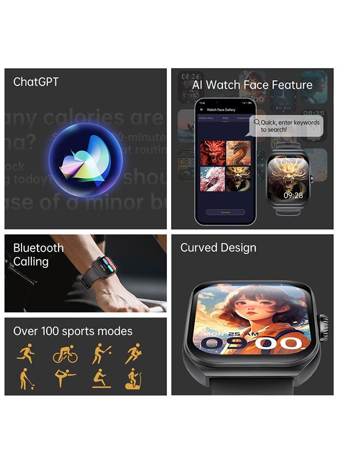 KUMI KU7 Smart Sports Watch AMOLED Display 100 Motion Detection Motion Track Recording Heart Rate Detection IP68 Waterproof AI Voice Bracelet Black - Image 3