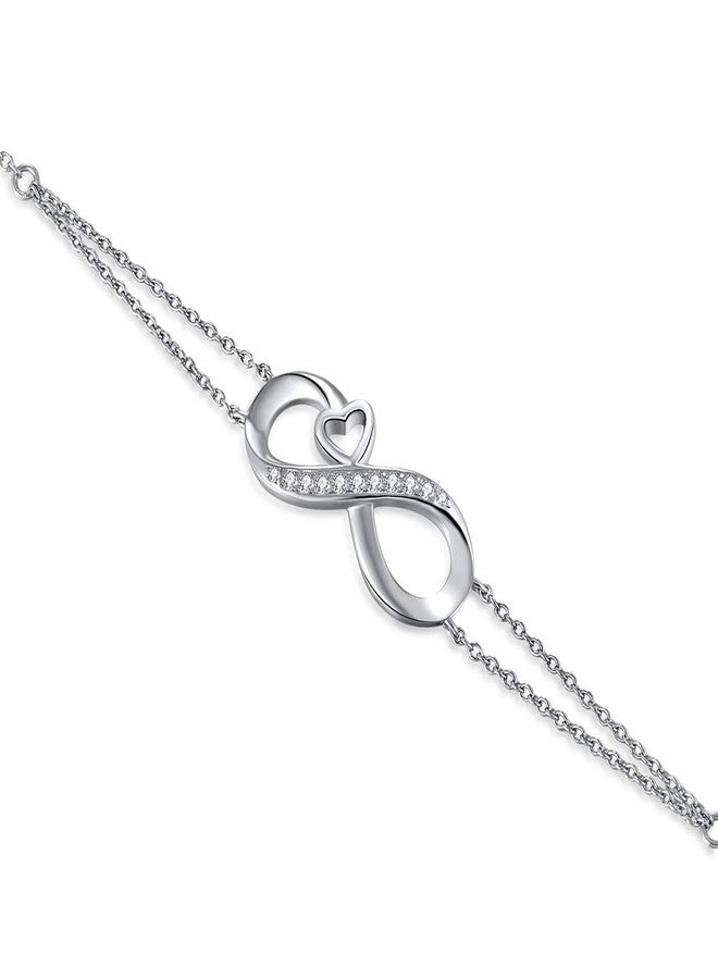MABELLA Infinity Heart Adjustable Chain Bracelet 18K White Gold Plated Sterling Silver Endless Love Jewelry Gifts for Women - Image 4