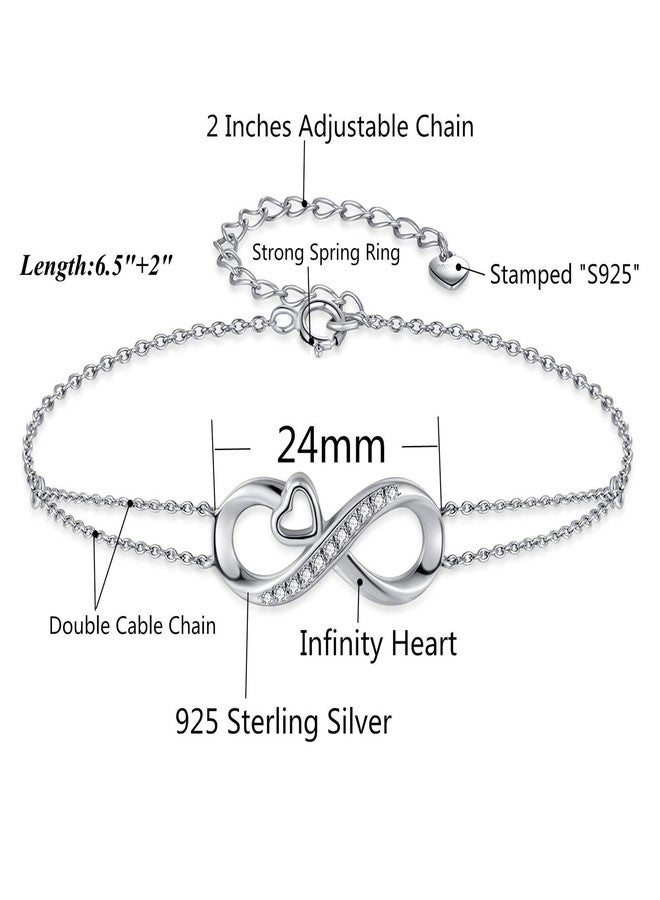 MABELLA Infinity Heart Adjustable Chain Bracelet 18K White Gold Plated Sterling Silver Endless Love Jewelry Gifts for Women - Image 5