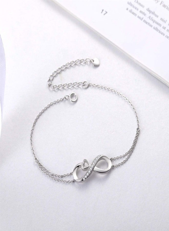 MABELLA Infinity Heart Adjustable Chain Bracelet 18K White Gold Plated Sterling Silver Endless Love Jewelry Gifts for Women - Image 3