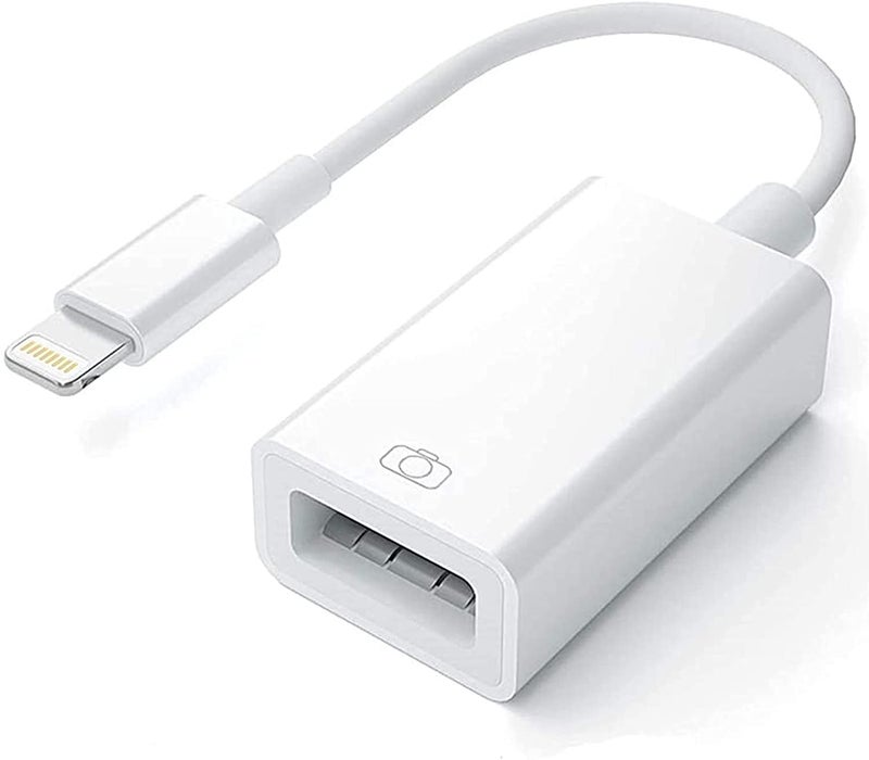 Wahbite Apple Lightning to USB Camera Adapter, USB 3.0 OTG Cable for iPhone/iPad to Connect Card Reader, USB Flash Drive, U Disk, Keyboard, Mouse, Hubs, MIDI, Plug & Play (White) - Image 1