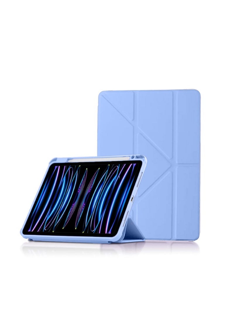 Techie حافظة فوليوا الذكية القابلة للطي بتصميم أوريغامي ثلاثي الطيات مع حامل قلم ووظيفة الاستيقاظ/النوم التلقائي لجهاز آبل آيباد برو 12.9 بوصة (2020، 2021، 2022) - أزرق فاتح - Image 1