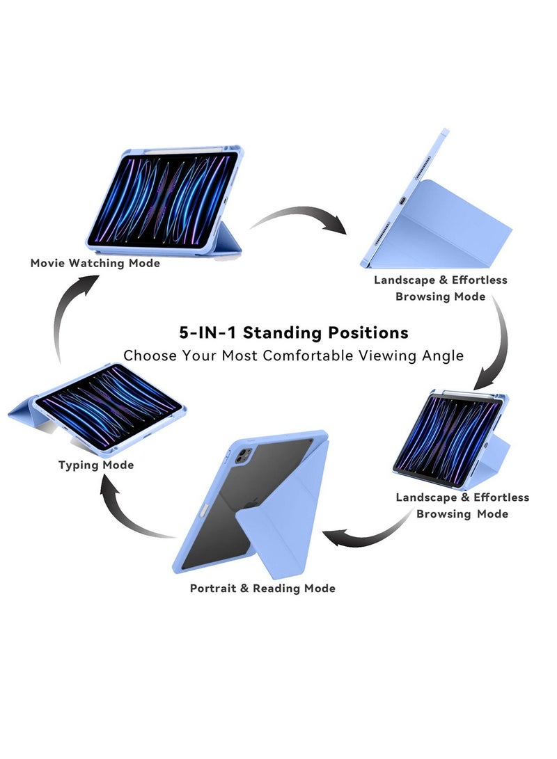 Techie حافظة فوليوا الذكية القابلة للطي بتصميم أوريغامي ثلاثي الطيات مع حامل قلم ووظيفة الاستيقاظ/النوم التلقائي لجهاز آبل آيباد برو 12.9 بوصة (2020، 2021، 2022) - أزرق فاتح - Image 4