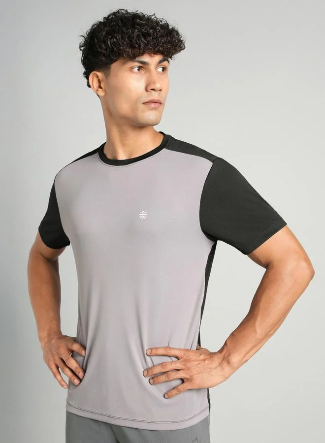 Cult Men Grey Color Block T-Shirt