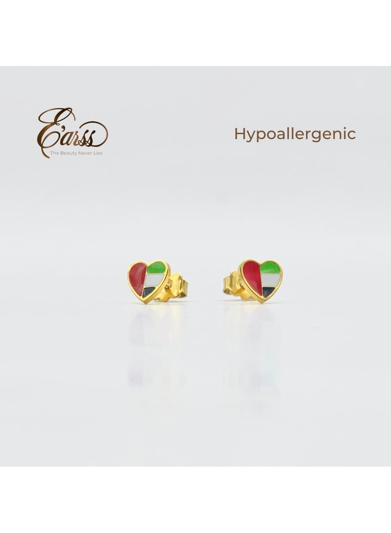 Earss Heart Shaped UAE Flag Earrings | Stainless Steel | Gold Plated - Image 5