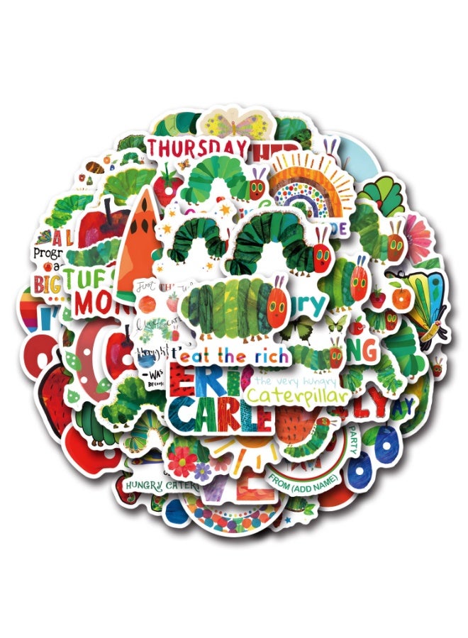 NIBEMINENT 55 Pcs The Very Hungry Caterpillar Deco Kit Waterproof Stickers, High Definition Printing Bright Colors, Suitable for Laptop Skateboard Luggage Water Bottle Guitar DIY  - Image 1
