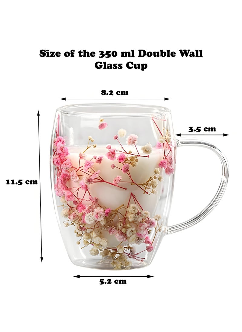 BestStore - Double Walled Glass Hot and Cold Coffee Mug with Handle and Dried Flower Heat-Isolated 350ml Capacity Tea Cup Summer Winter Drinkware Birthday Gifts for Wife and Mother - Image 1