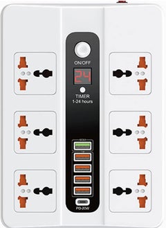 Power Strip Surge Protector With Usb Extension Cord Flat Plug With Widely 6 Ac Outlet and 5 Usb 1 Pd Led Small Desktop Station With 6 Ft Power Cord Compact Socket