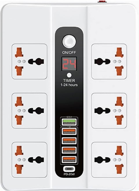 Power Strip Surge Protector With Usb Extension Cord Flat Plug With Widely 6 Ac Outlet and 5 Usb 1 Pd Led Small Desktop Station With 6 Ft Power Cord Compact Socket