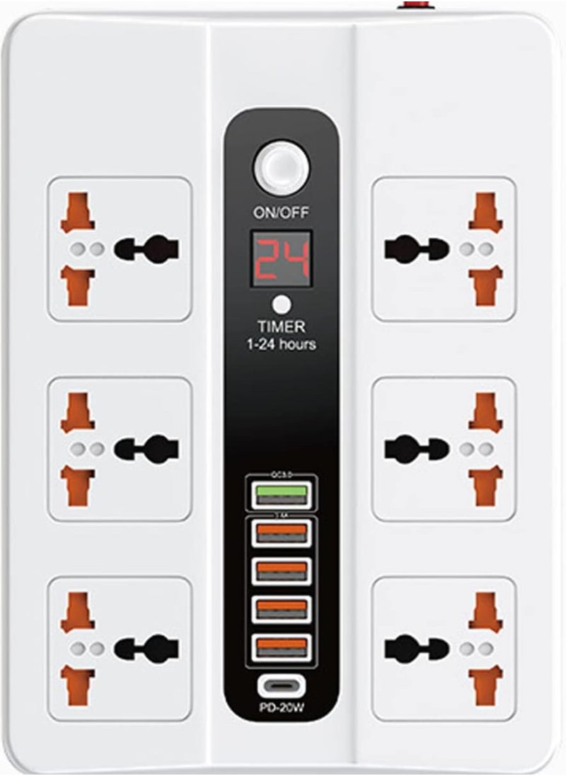 TYCOM - Power Strip Surge Protector With Usb Extension Cord Flat Plug With Widely 6 Ac Outlet and 5 Usb 1 Pd Led Small Desktop Station With 6 Ft Power Cord Compact Socket - Image 1