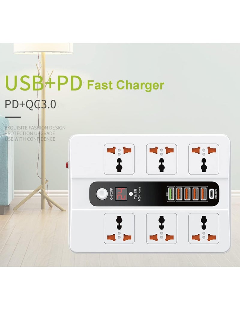 TYCOM - Power Strip Surge Protector With Usb Extension Cord Flat Plug With Widely 6 Ac Outlet and 5 Usb 1 Pd Led Small Desktop Station With 6 Ft Power Cord Compact Socket - Image 1