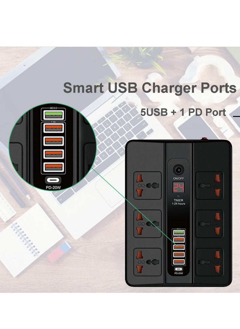 TYCOM - Power Strip Surge Protector With Usb Extension Cord Flat Plug With Widely 6 Ac Outlet and 5 Usb 1 Pd Led Small Desktop Station With 6 Ft Power Cord Compact Socket - Image 1