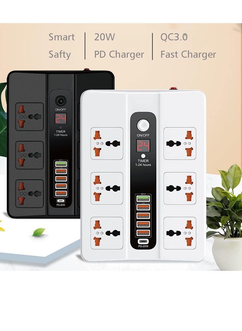 TYCOM - Power Strip Surge Protector With Usb Extension Cord Flat Plug With Widely 6 Ac Outlet and 5 Usb 1 Pd Led Small Desktop Station With 6 Ft Power Cord Compact Socket - Image 1